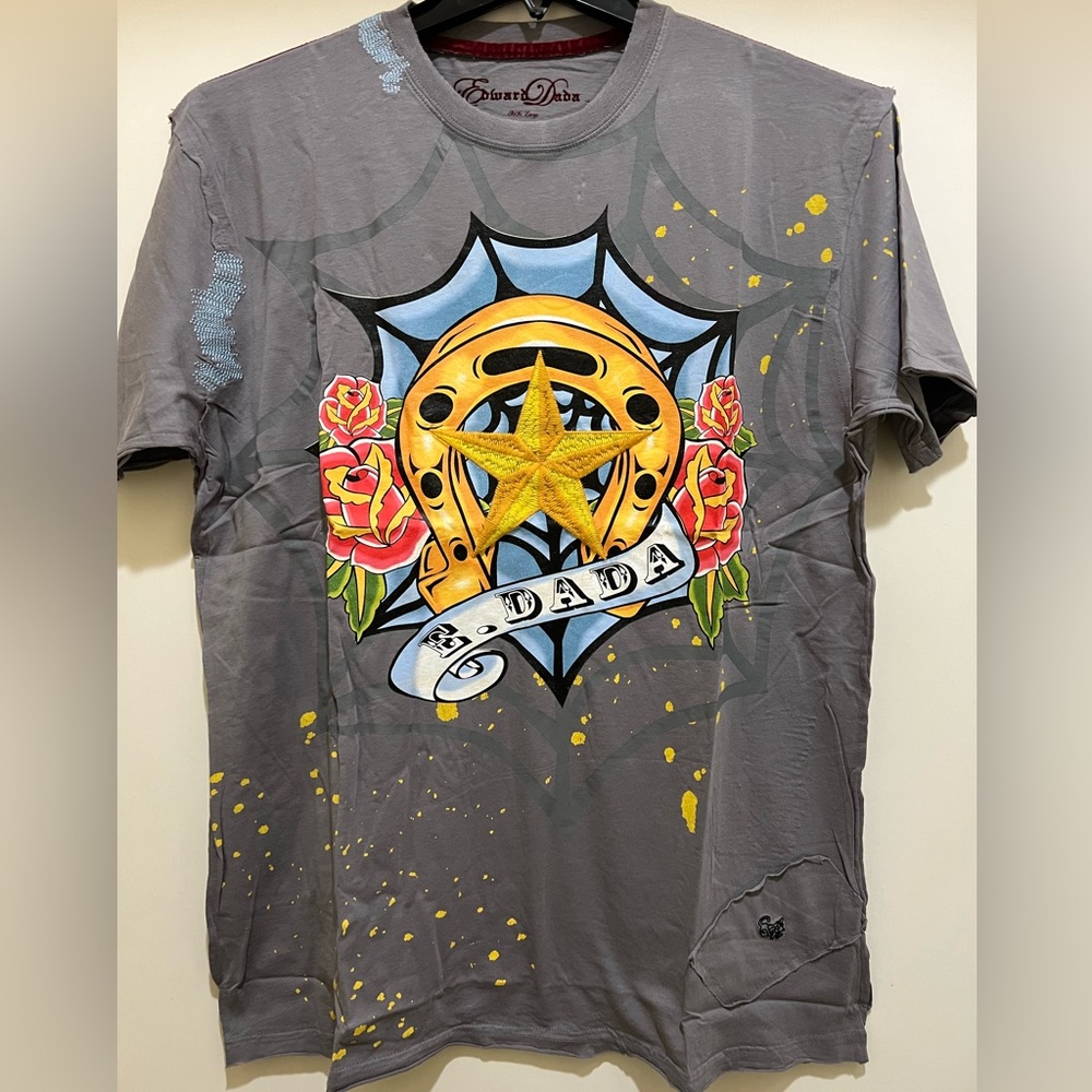 Edward Dada Vintage T-Shirt Gray Color Embroidered & Screen Print Graphic - New